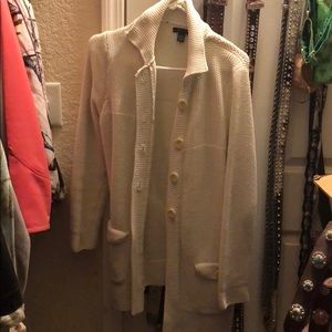 Tommy Hilfiger button up with belt ivory sweater